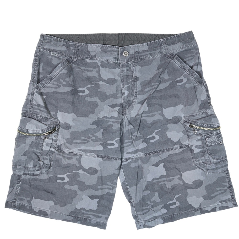 KUHL Mens 40 Grey Camo Cargo Shorts Hiking Outdoor Vintage Patina Dye